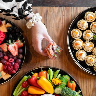 A top view of various foods.