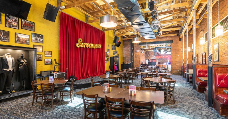 Interior seating area, the stage on the left