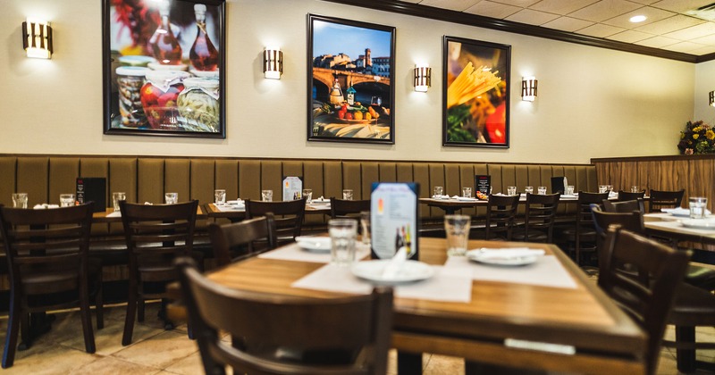 Interior, dining area with set tables
