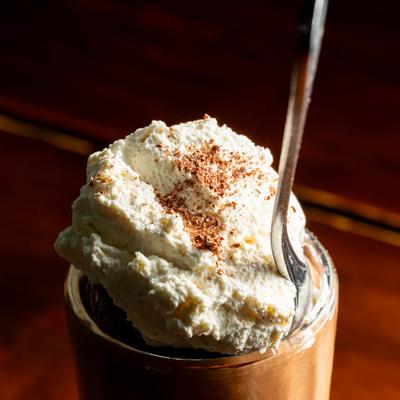 Closeup on a top of the mousse glass.