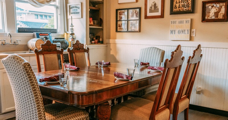 Interior, table set for guests