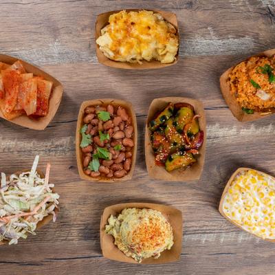 Assorted side dishes, overhead view