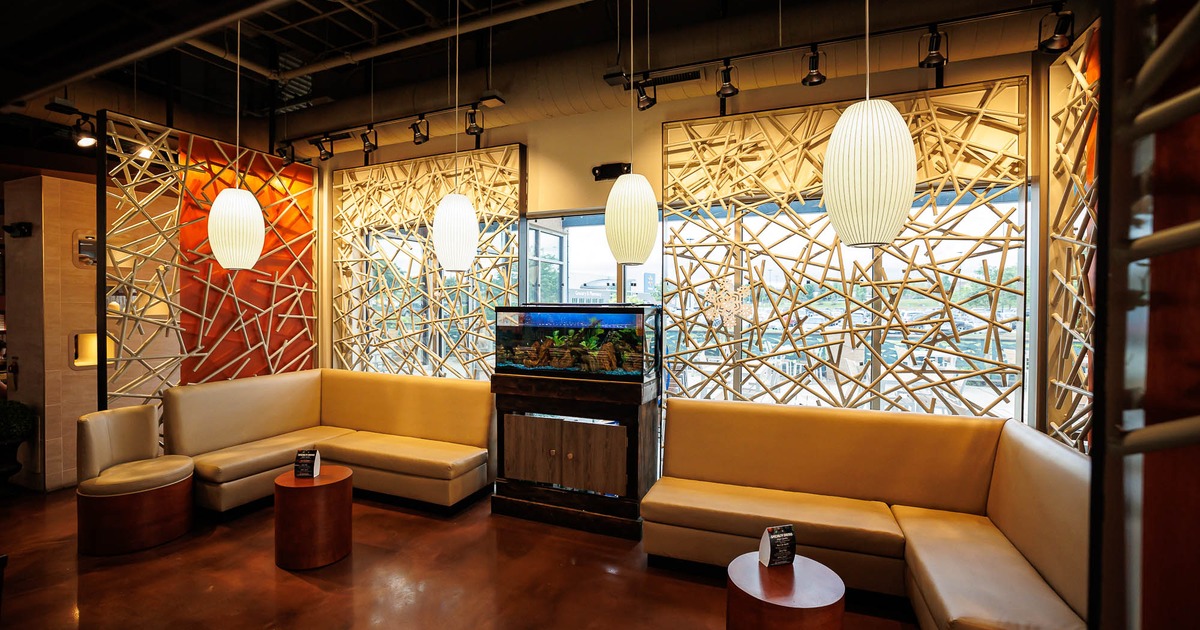 Interior, lounging area with a fish tank