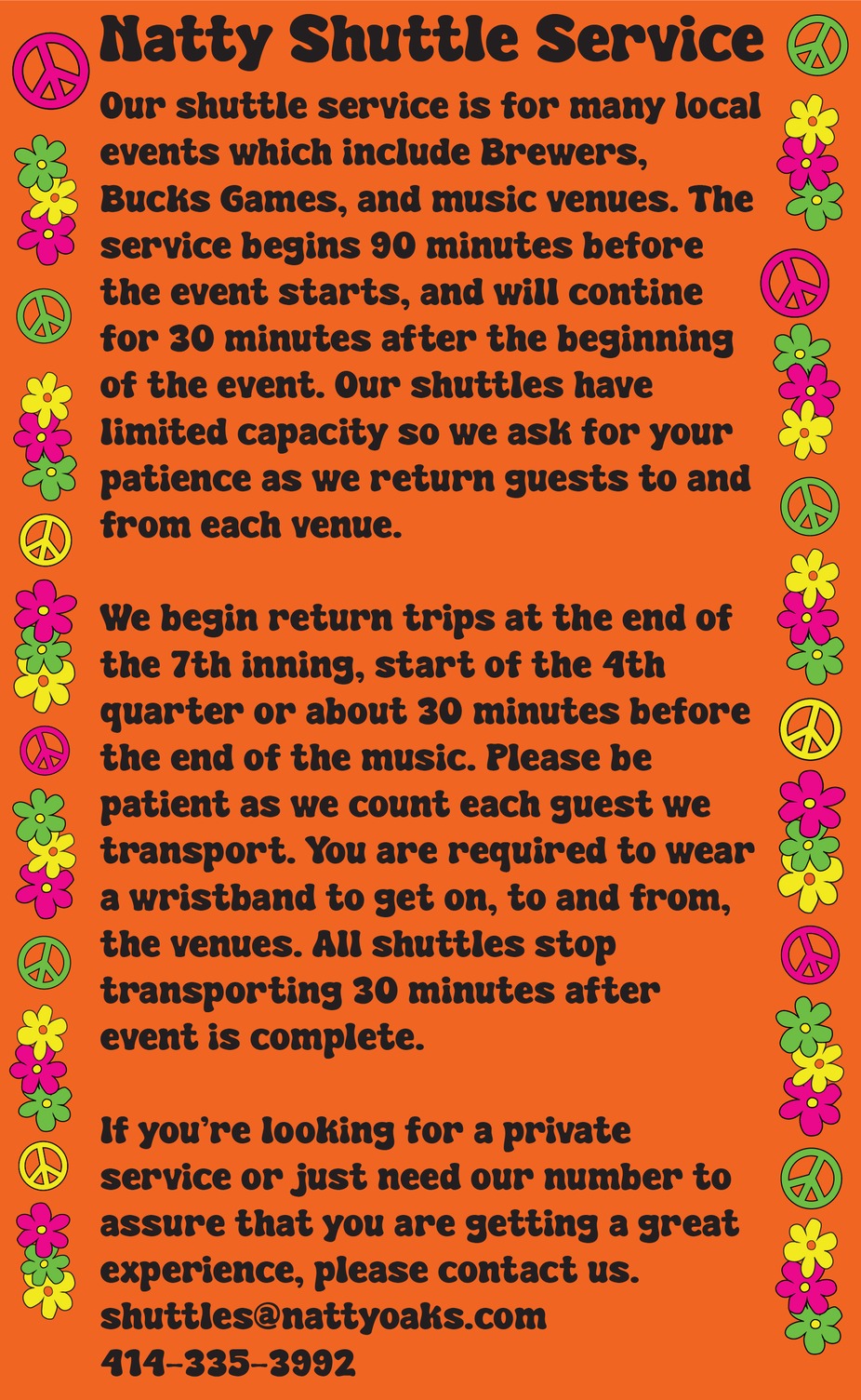 Our Shuttle Service Info 1