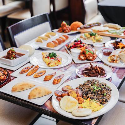 Variety of dishes and appetizers served on the table.