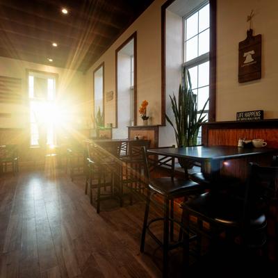 Interior, seating area.