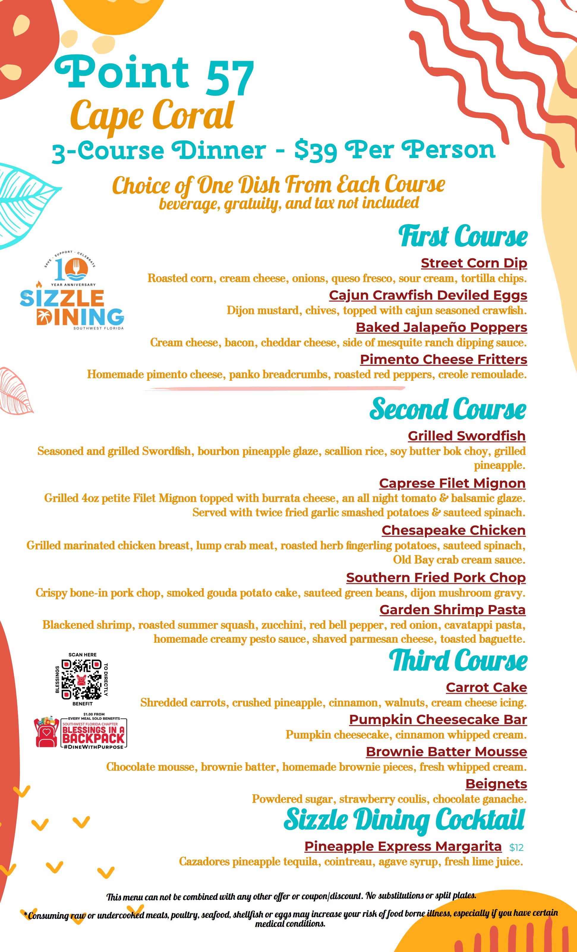 September SIzzle Dining Menu