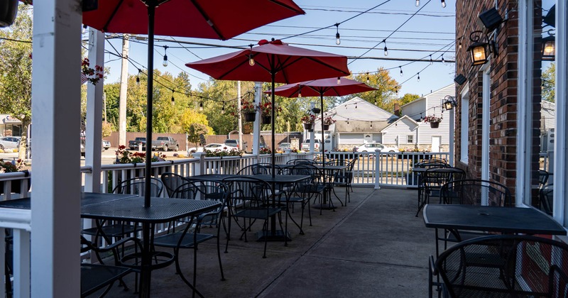 Exterior, chairs, tables and parasols