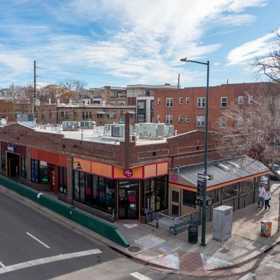 Jelly Cafe exterior, aerial view of the building and vicinity.