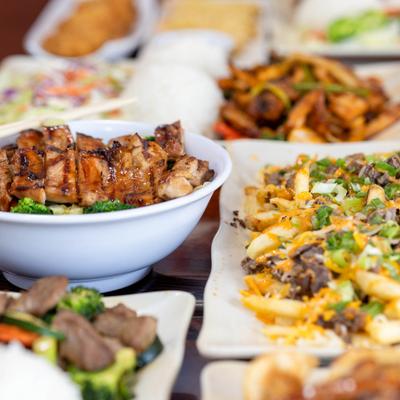 Variety of dishes served on the table.