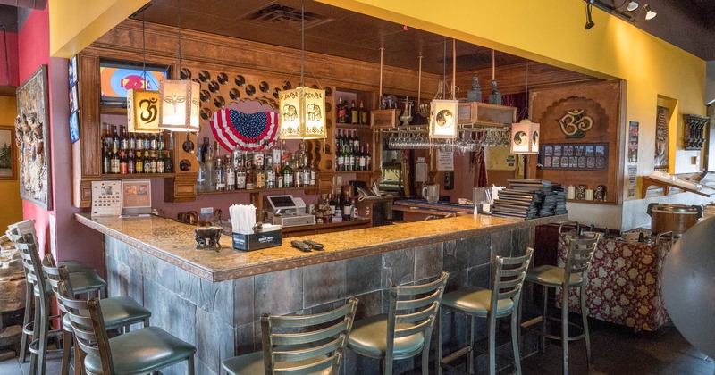 Interior, bar area, bar and bar stools