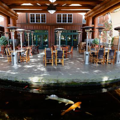 Exterior, covered patio with seating area