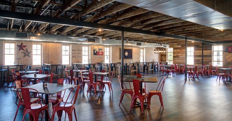 Interior space, seating area with tables and chairs