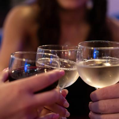 Cheers with wine, close-up of glasses