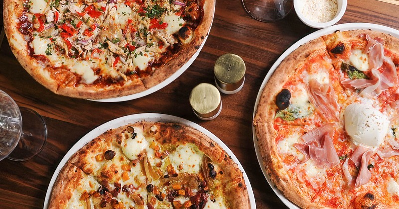 Assorted pizzas, top view