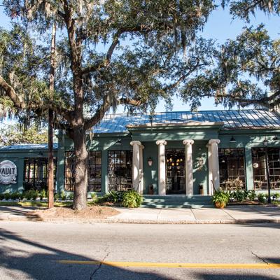 Restaurant front entrance, shot taken from across the street