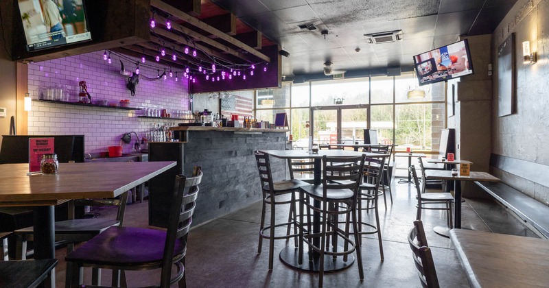 Interior, seating area with a view of an entrance door