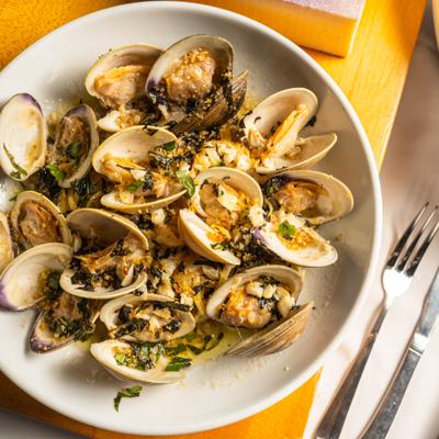 Little Neck Clams with garlic and herbs.