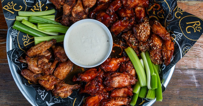 Chicken wing platter, with celery, and dip