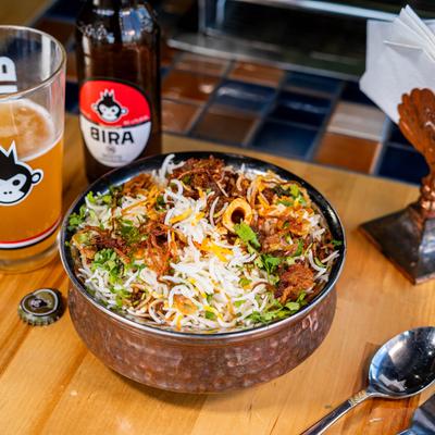 Hyd Vegetable Dum Biryani, served.