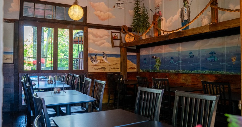 Interior, dining tables and chairs