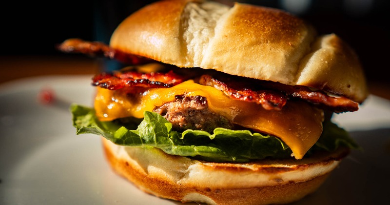 Bacon cheeseburger, close up
