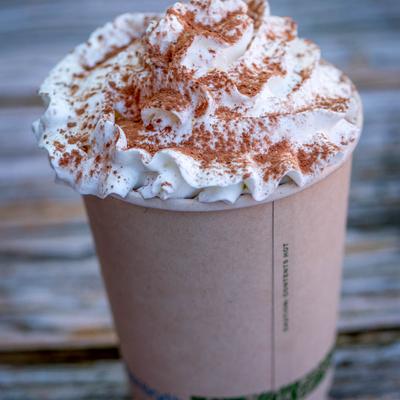 hot chocolate with whip and cinnamon powder.