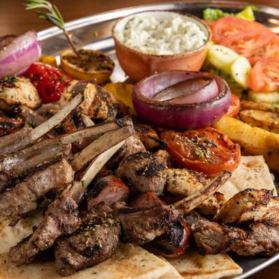 Mixed Grill Platter, close up.