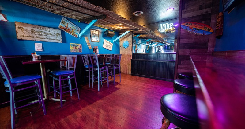 Interior, seating area with high tables