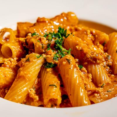 Penne pasta in creamy vodka sauce.