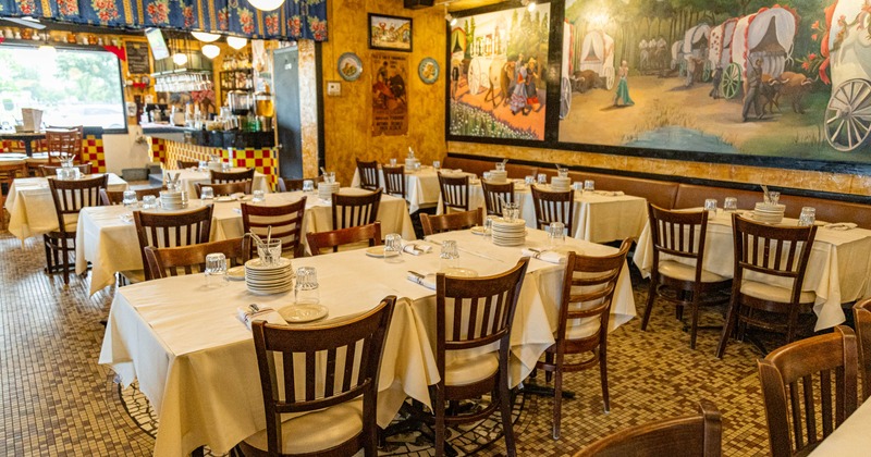 Interior, seating area with tables and chairs