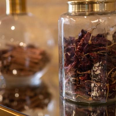 Interior, jars with condiments, closeup