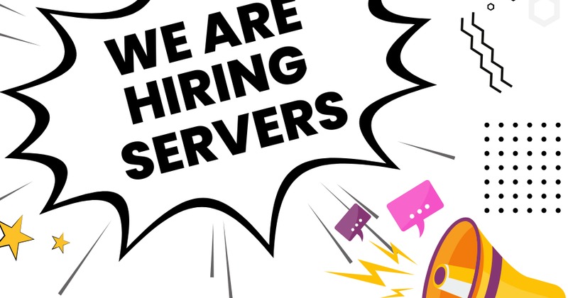 Hiring servers announcement with megaphone graphics
