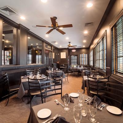 Tables, chairs, lighting.