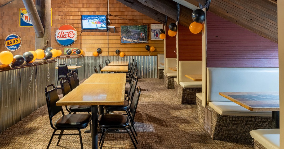 Interior, seating area decorated with balloons