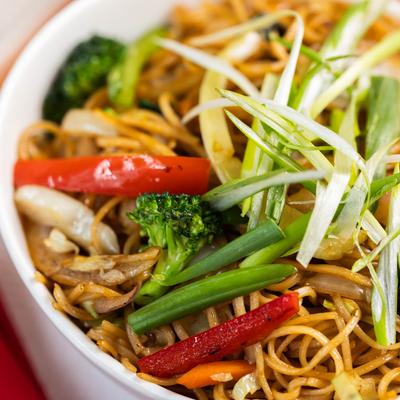 Hakka style Chinese noodles, with veggies.