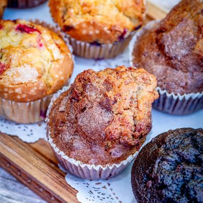 cranberry, cinnamon chip and chocolate chocolate chip muffins.