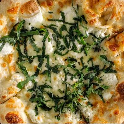 Spinach and feta pizza.