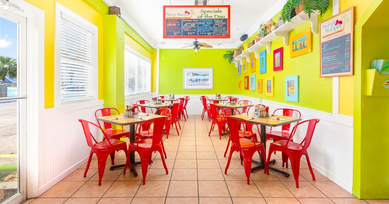 Interior, dining area, tables ready for guests