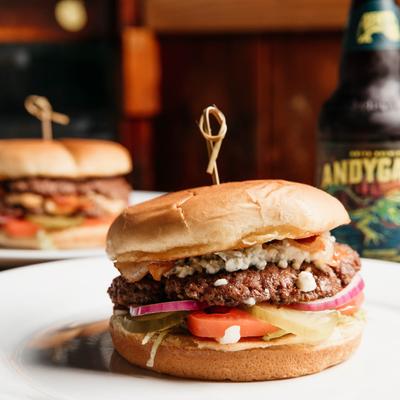 Burgers served with beer