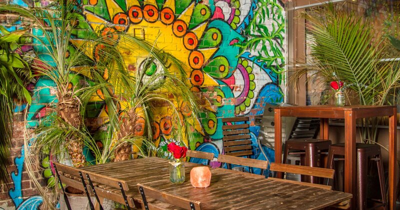 Exterior, table in patio area