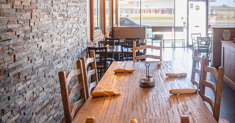 Interior, dining table set for guests