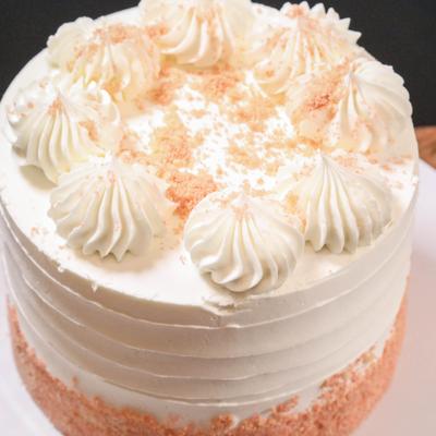 Strawberry Vanilla Cake, close up.