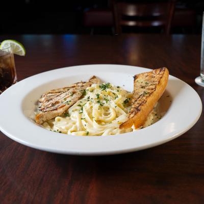 Grilled chicken fettuccine Alfredo.