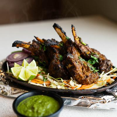 Lamb chops and green chutney.