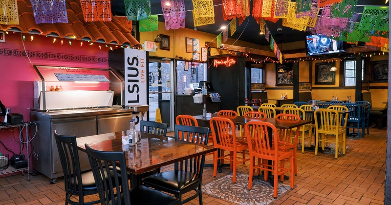 Spacious and cozy Mexican-style interior dining area