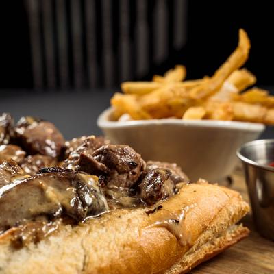 A closeup on the Cheesesteak meal.