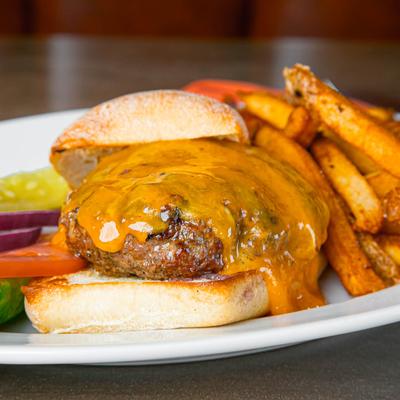 Rob's Cheeseburger with fries.