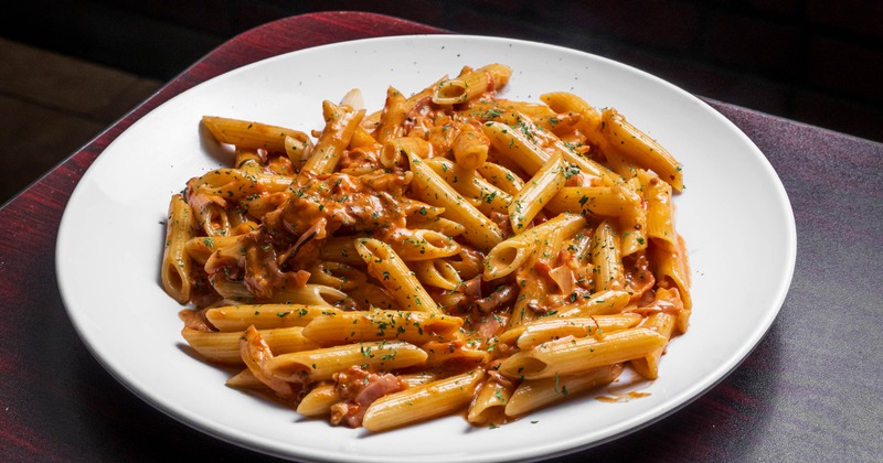 Pasta ala Vodka, plated and serevd