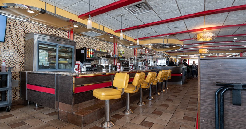 Interior, bar and bar stools